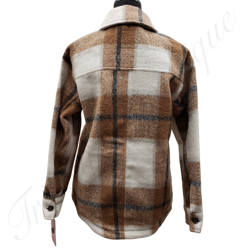 AVEC LES FILLES Women's Plaid Shacket (Shirt Jacket) Cognac NEW Fall Winter Cozy - Picture 5 of 6